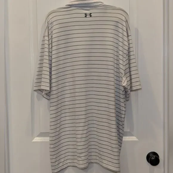Under Armour Playoff Polo Shirt XL White Grey Striped Loose Fit Golf Performance - Picture 5 of 6